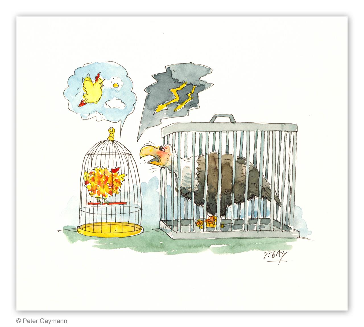 Huhn und Adler in Käfigen Huhn und Adler in Käfigen