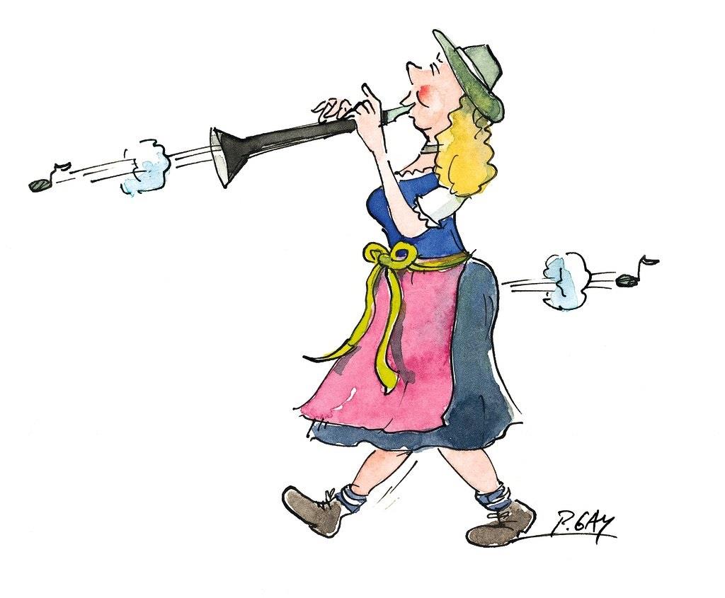 Frau im Dirndl mit Klarinette Frau im Dirndl mit Klarinette
