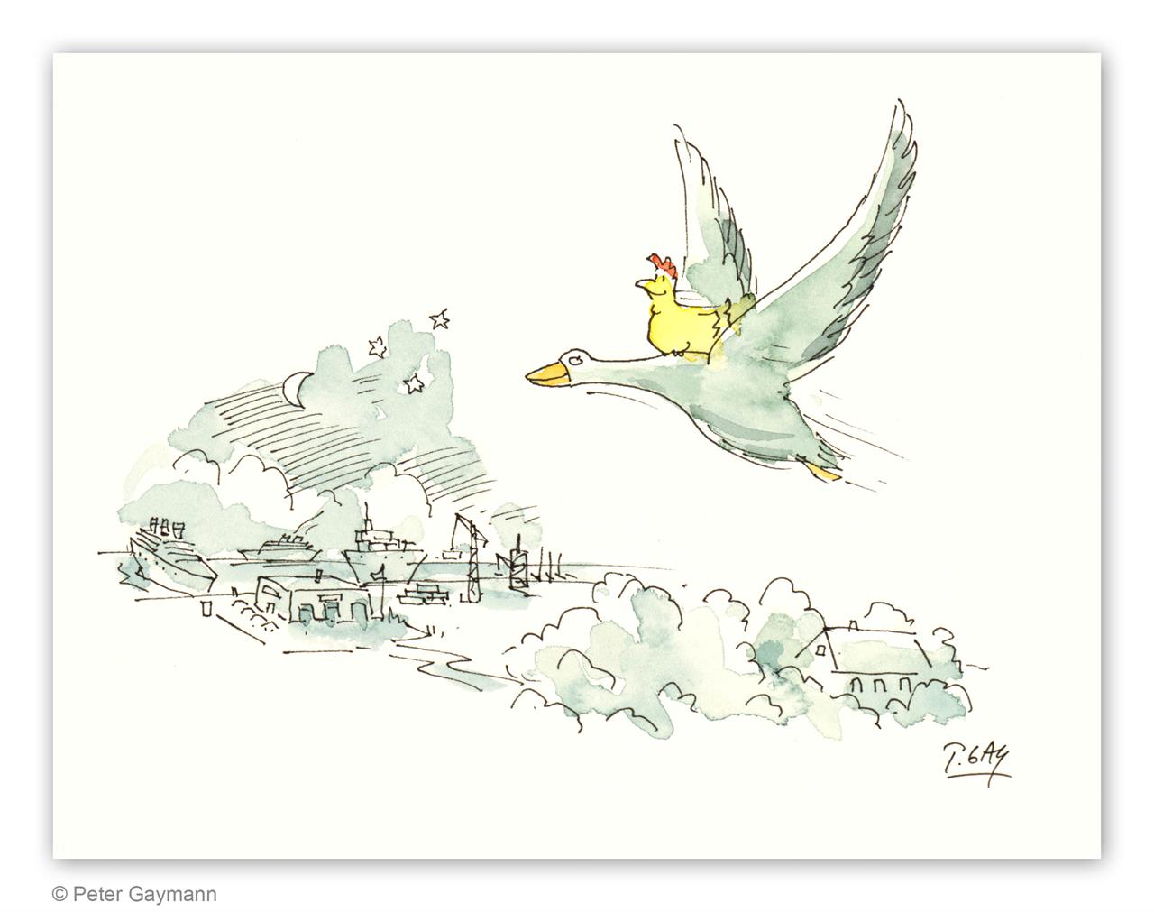 Huhn fliegt auf Gans Huhn fliegt auf Gans
