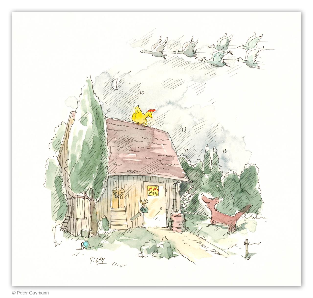 Huhn auf Stalldach Huhn auf Stalldach